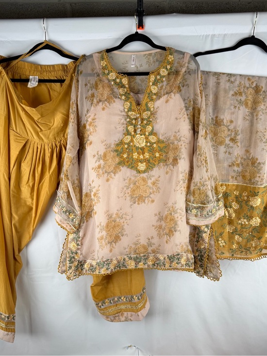 Tops - Ethnic Elegant Floral Embroidered Women's 4 piece in Mustard